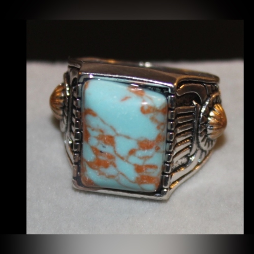 Turquoise Ring With Rectangular Stone! Nwot - image 1
